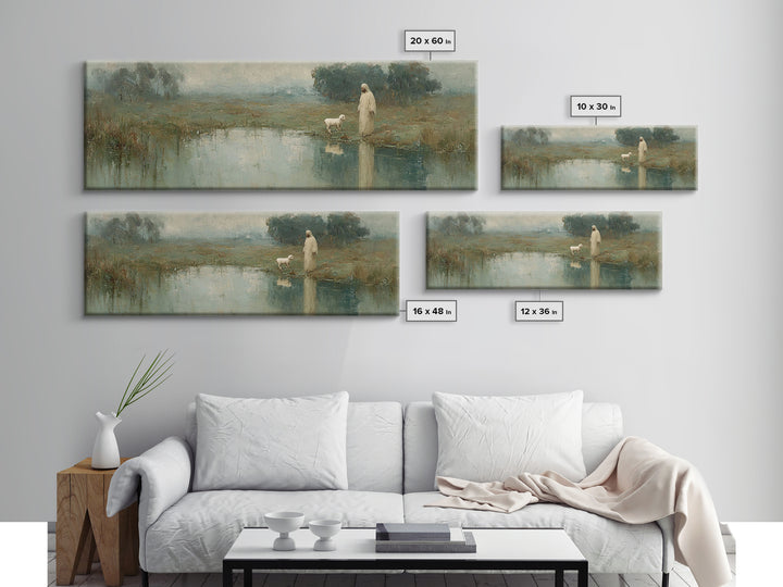 Still Waters Calling, Framed Canvas Print, Panoramic Wall Art, Christian Art Canvas, Christian Wall Art, Jesus Painting, Christian Decor