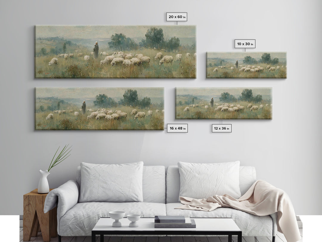 Pastoral Daybreak, Framed Canvas Print, Panoramic Art, Christian Wall Art, Christian Art Canvas, Christian Painting, Jesus Wall Art