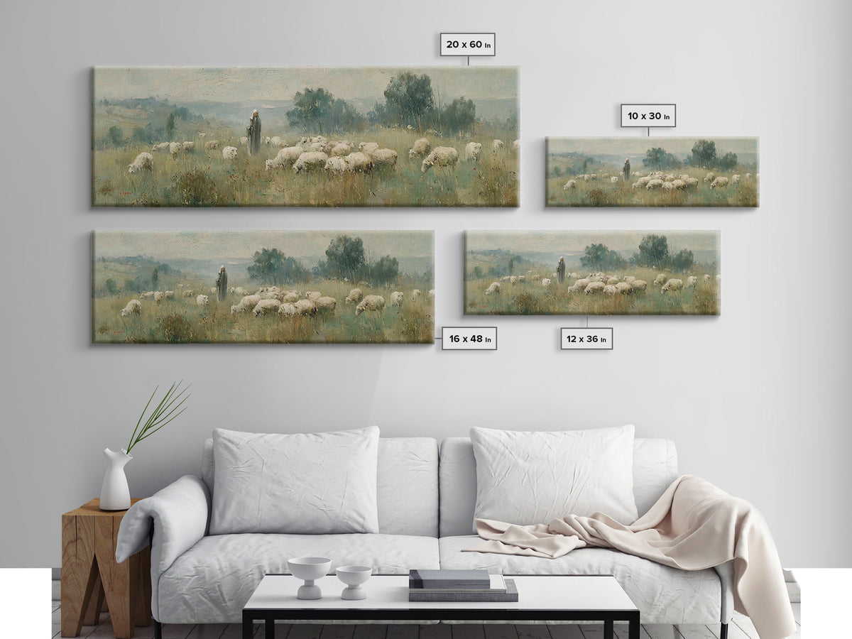Pastoral Daybreak, Framed Canvas Print, Panoramic Art, Christian Wall Art, Christian Art Canvas, Christian Painting, Jesus Wall Art