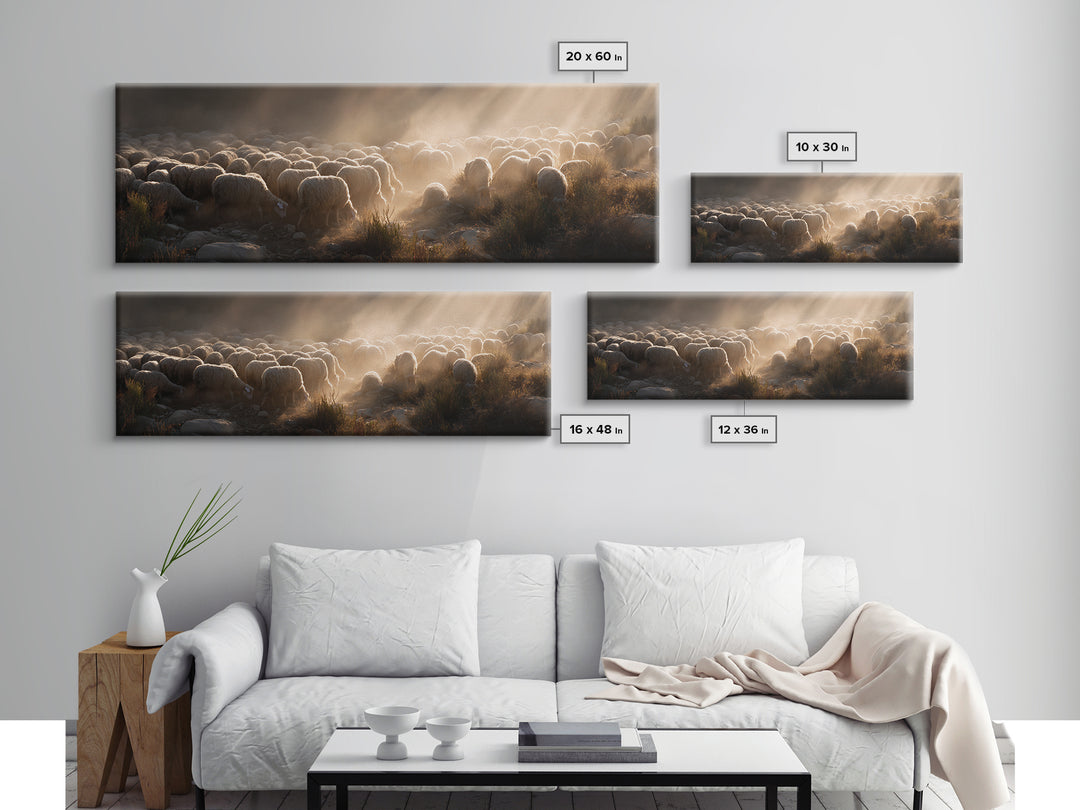 Radiant Shepherd Light – Framed Canvas Print – Panoramic Painting – Christian Wall Art – Christian Art Canvas – Christian Decor – Jesus Pai