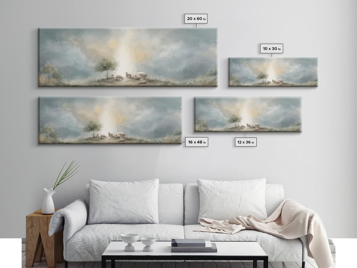 Dawn of Blessing | Framed Canvas Print | Panoramic Wall Art | Christian Art | Christian Christmas Art | Christian Decor | Christmas Canvas