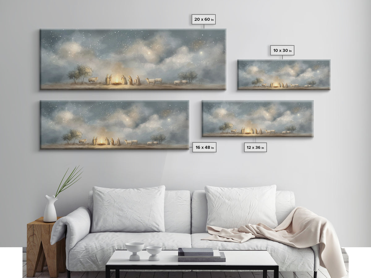 Starry Vigil, Framed Canvas Print, Panoramic Print, Christian Christmas Art, Christian Wall Art, Christmas Art Prints, Christian Art Canvas