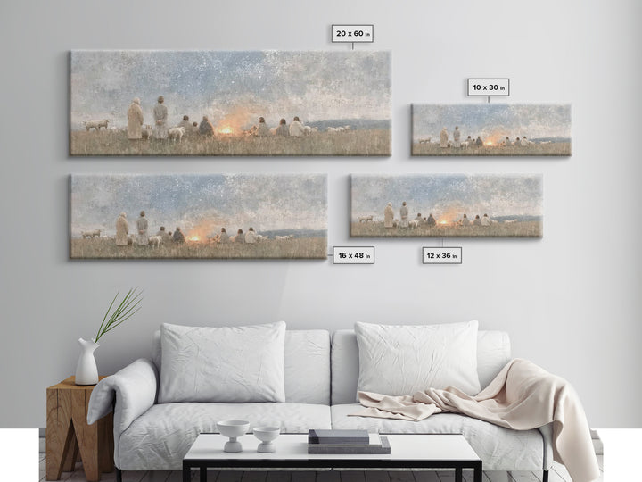 Quiet Field Gathering – Framed Canvas Print – Panoramic Painting – Christian Art – Vintage Christmas Art – Christian Wall Art – Subtle Chri