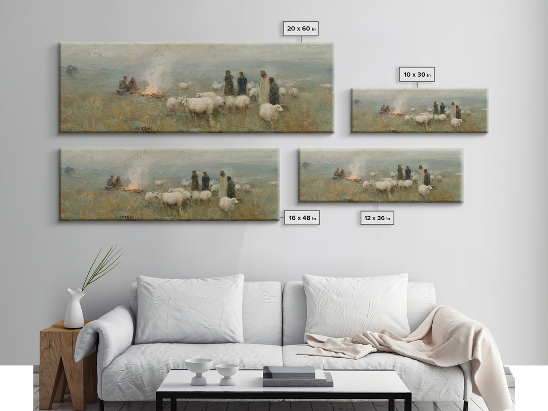 Pasture Night Watch – Framed Canvas Print – Panoramic Print – Christian Christmas Art – Christian Wall Art – Christmas Canvas Wall Art – Ch