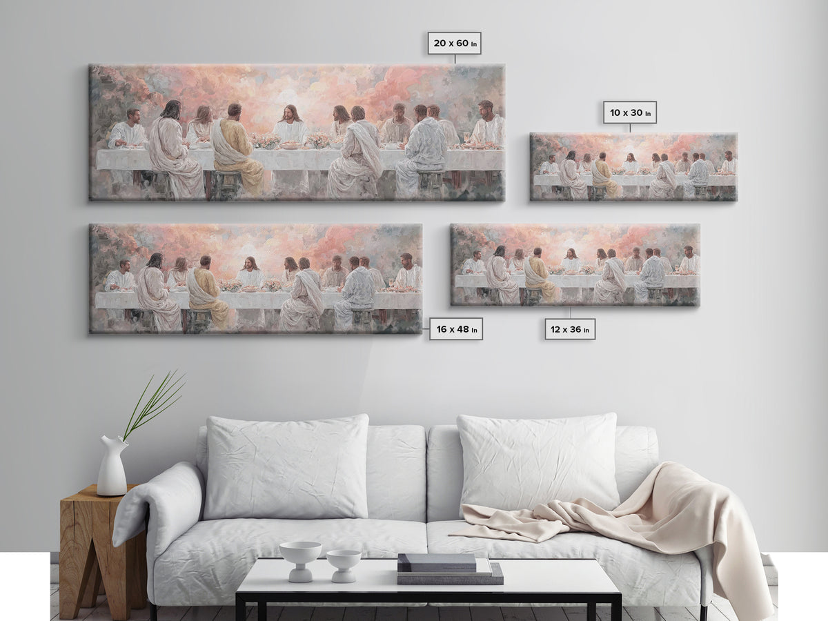 Supper Of Glory, Framed Canvas Print, Panoramic Wall Art, Christian Art Canvas, Jesus Painting, Christian Art, Modern Christian Painting