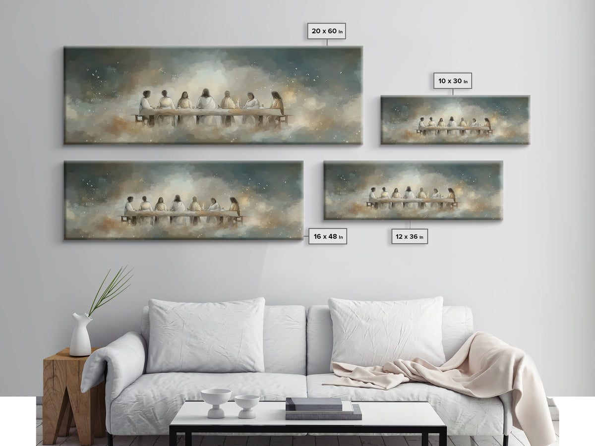 Quiet Supper Light | Framed Canvas Print | Panoramic Art | Christian Art | Jesus Painting | Christian Wall Art | Vintage Christian Art