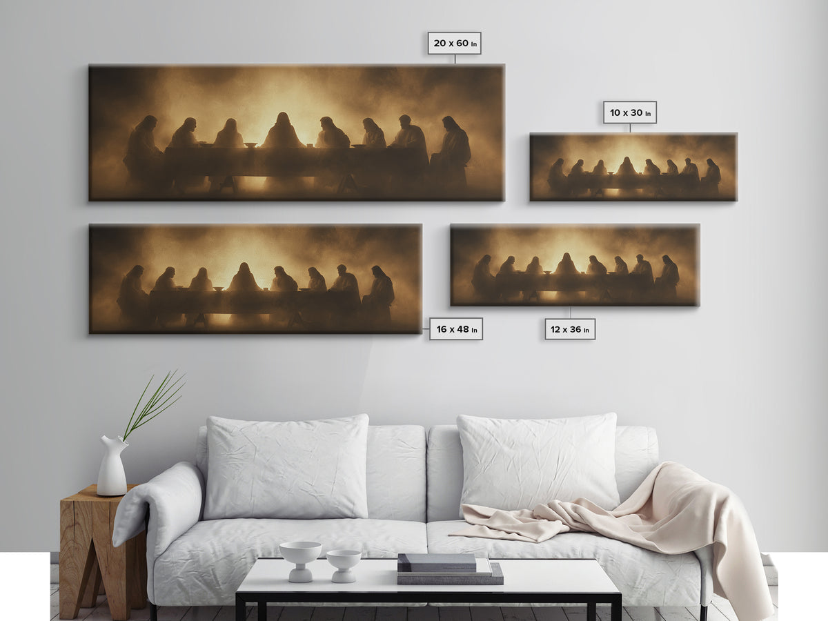 Heavenly Gathering, Framed Canvas Print, Panoramic Painting, Christian Wall Art, Jesus Painting, Christian Art Canvas, Moody Christian Art