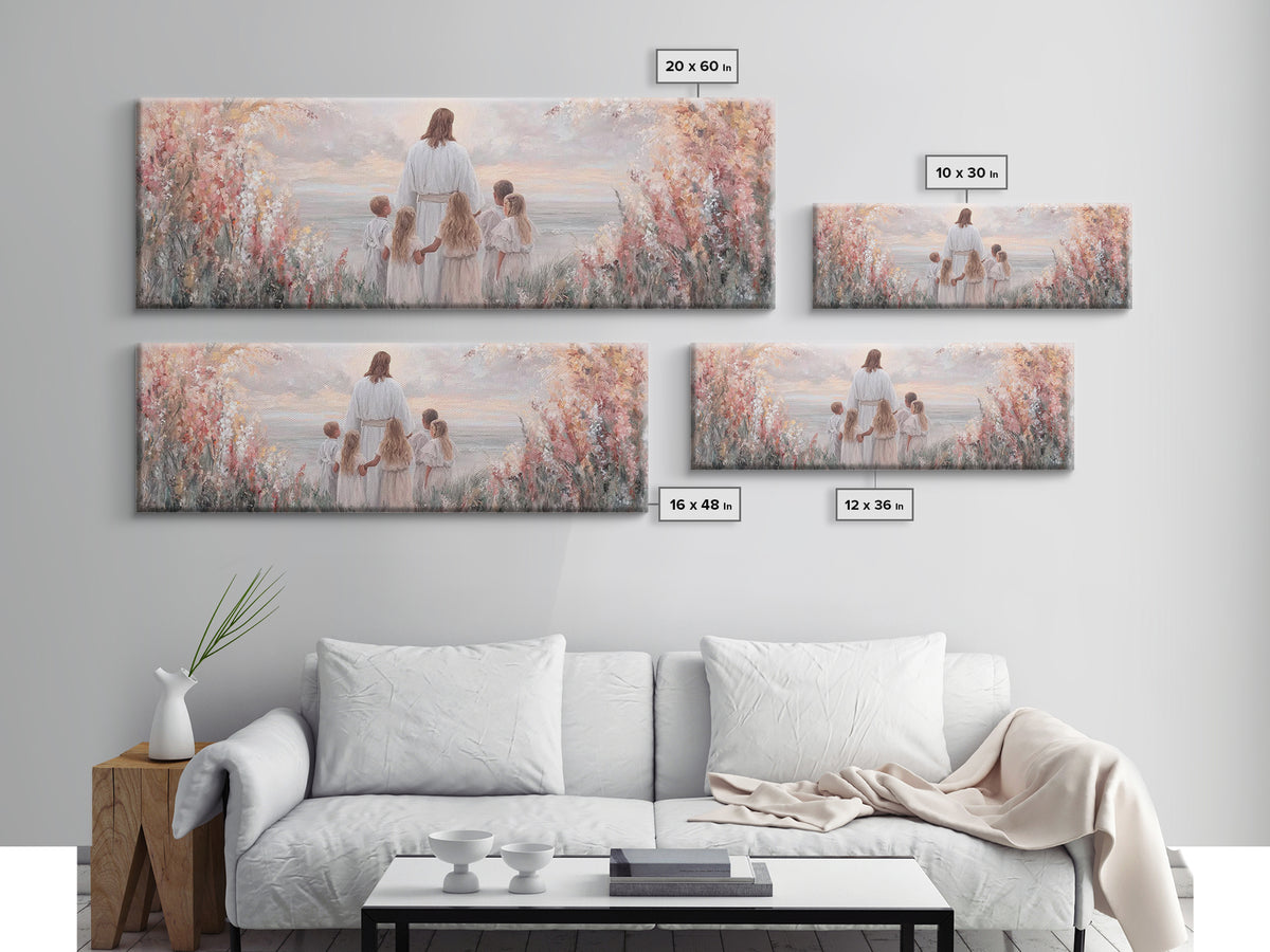 Heavenly Dawn, Framed Canvas Print, Christian Wall Art, Jesus Painting, Christian Art Canvas, Panoramic Wall Art, Christmas Art