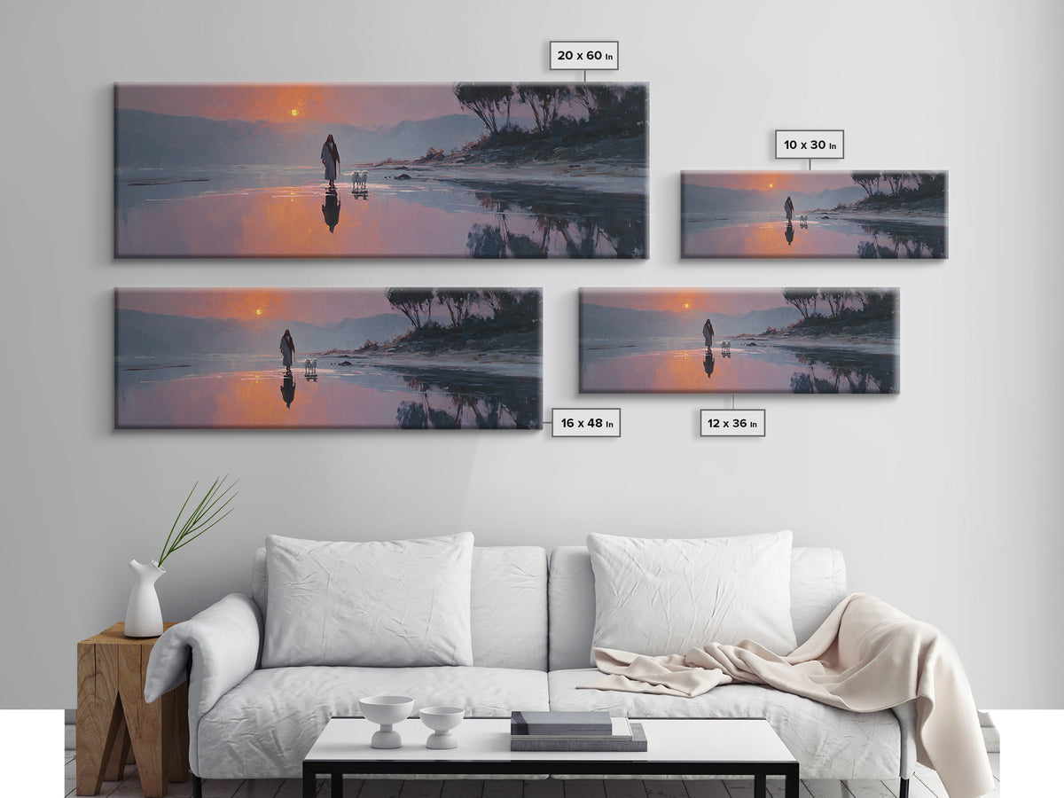 Gentle Guidance, Framed Canvas Print, Christian Art Canvas, Jesus Painting, Christian Wall Art, Panoramic Painting, Christian Decor