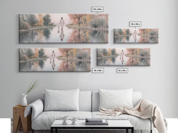 Path Of Still Waters – Framed Canvas Print – Christian Art Canvas – Jesus Painting – Christian Wall Art – Panoramic Art – Christian Decor