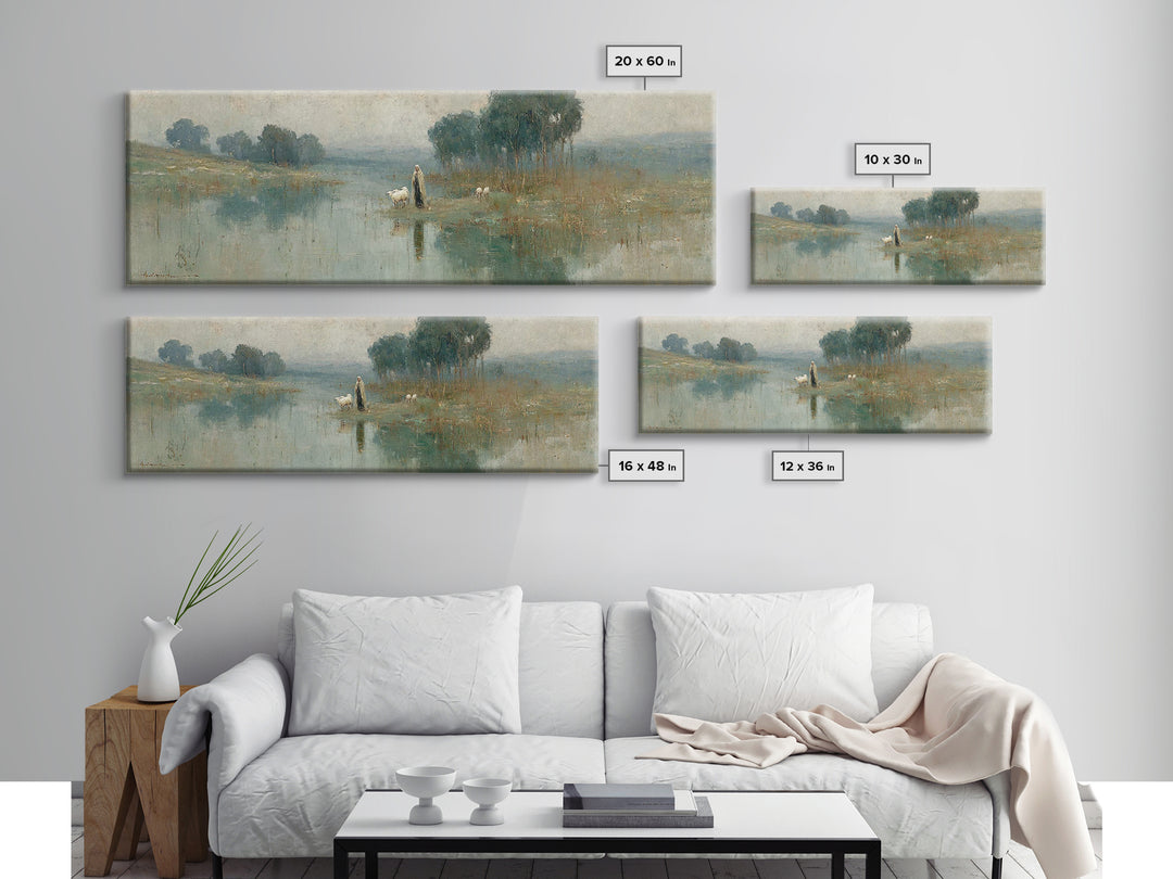 Quiet Shepherd Walk, Framed Canvas Print, Christian Wall Art, Christian Art Canvas, Jesus Painting, Panoramic Painting, Christian Christmas