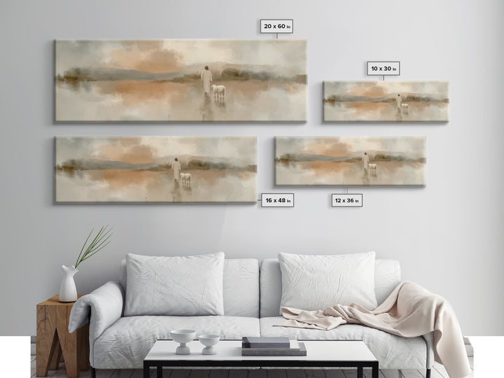 Soft Desert Journey | Framed Canvas Print | Christian Art Canvas | Christian Wall Art | Jesus Painting | Panoramic Painting | Christmas Art