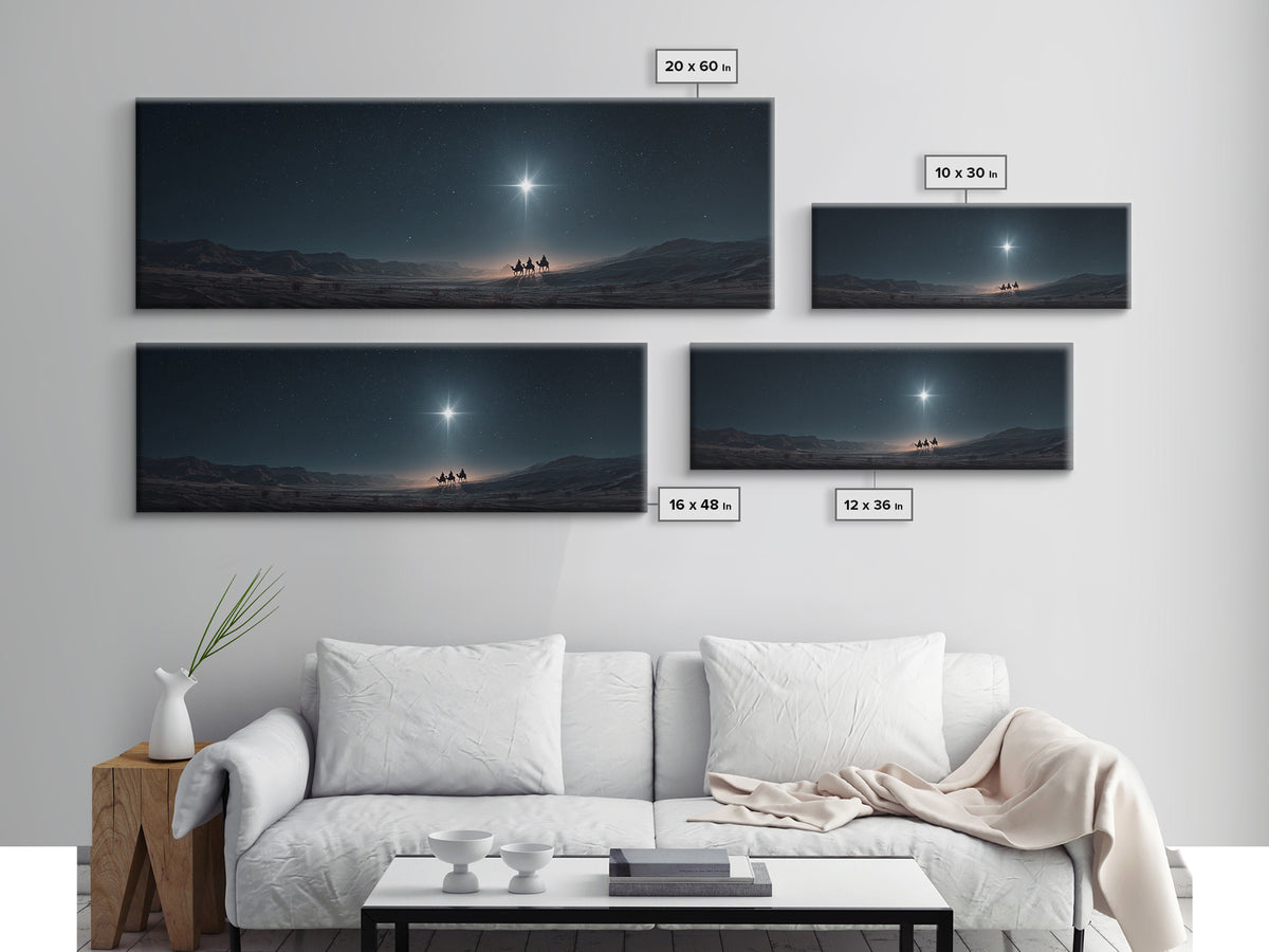 Night Of The Wise Men, Framed Canvas Print, Christmas Art, Christian Wall Art, Christian Art Canvas, Panoramic Art, Christian Christmas