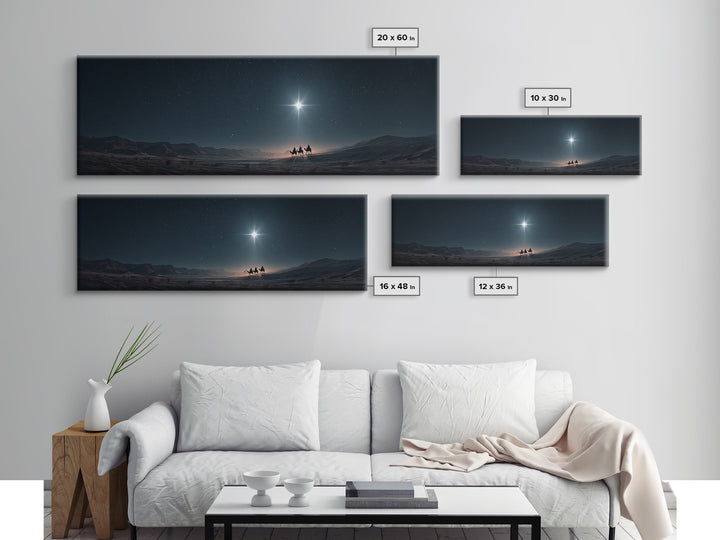 Night Of The Wise Men, Framed Canvas Print, Christmas Art, Christian Wall Art, Christian Art Canvas, Panoramic Art, Christian Christmas