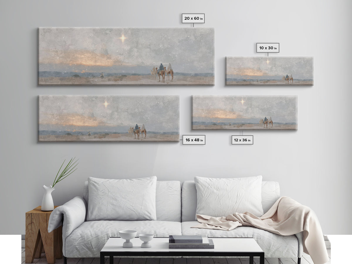 Desert Star Journey | Framed Canvas Print | Panoramic Wall Art | Christian Art Canvas | Christmas Art | Christian Christmas Decor | Christi