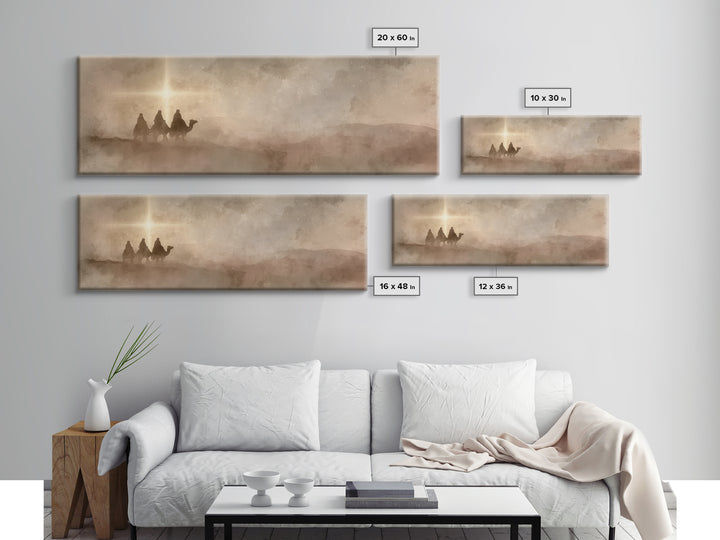 Three Kings Light, Framed Canvas Print, Panoramic Painting, Christian Wall Art, Christmas Art Prints, Christian Christmas Art, Christian Ar