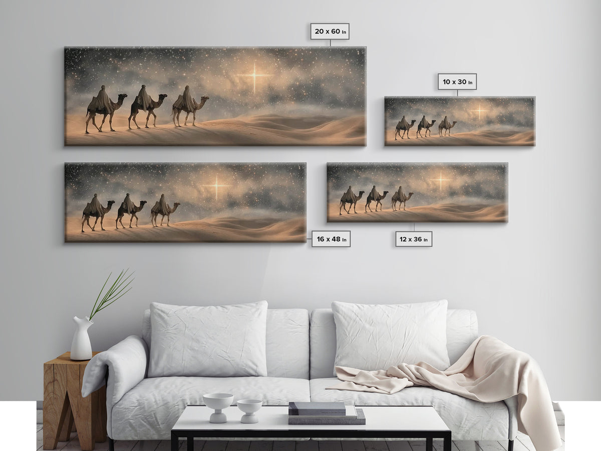 Bethlehem Star Glow – Framed Canvas Print – Panoramic Frame – Christian Art – Christmas Wall Art – Christian Christmas Art – Christian Deco