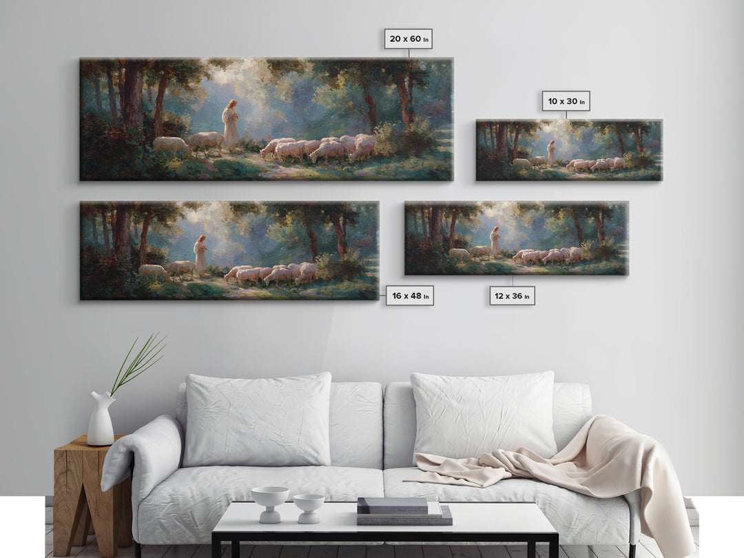 Shepherd’s Peace – Framed Canvas Print – Panoramic Painting – Christian Wall Art – Jesus Painting – Christian Art Canvas – Christian Gift I