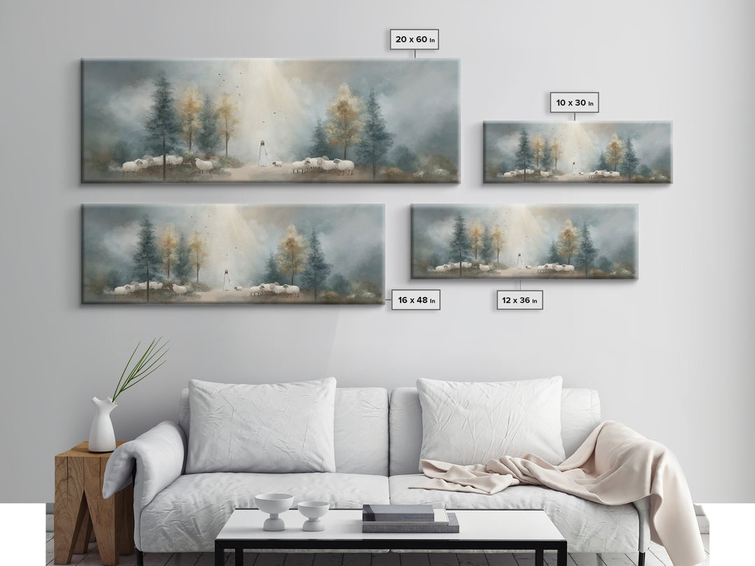 Light Of The Shepherd, Framed Canvas Print, Panoramic Wall Art, Christian Art Canvas, Jesus Painting, Christian Christmas Art, Christian Ar