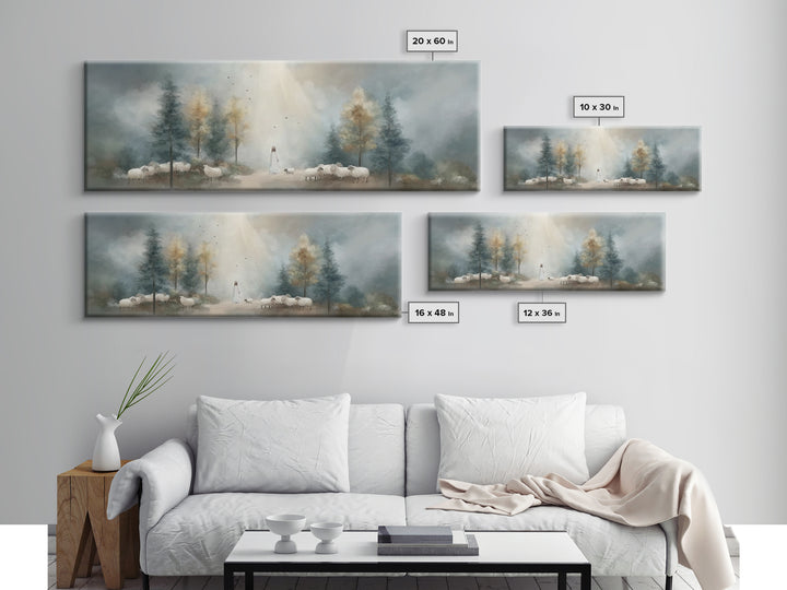 Light Of The Shepherd, Framed Canvas Print, Panoramic Wall Art, Christian Art Canvas, Jesus Painting, Christian Christmas Art, Christian Ar