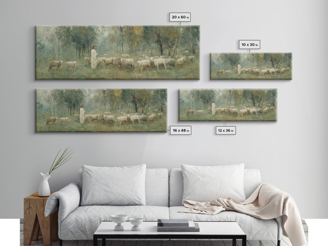 Forest Flock Devotion | Framed Canvas Print | Panoramic Art | Christian Painting | Jesus Canvas Art | Christian Wall Art | Christian Art Gi