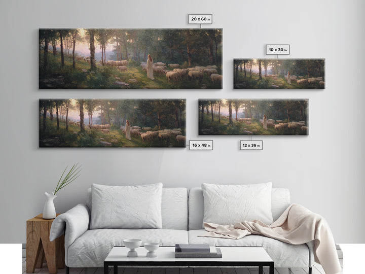 Light Of The Meadow, Framed Canvas Print, Christian Wall Art, Christian Art Canvas, Jesus Painting, Panoramic Painting, Christian Decor