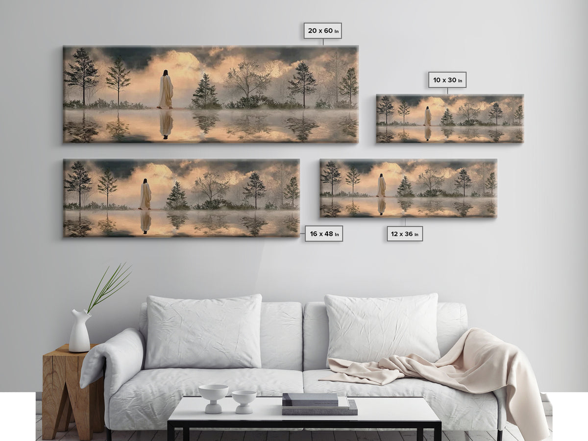 Sacred Stillness, Framed Canvas Print, Panoramic Art, Christian Art Canvas, Jesus Painting, Christian Wall Art, Christmas Art