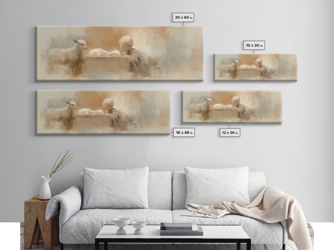 Shepherd’s Quiet Adore | Framed Canvas Print | Panoramic Wall Art | Christian Art Canvas | Christmas Art | Christian Decor | Christian Pain