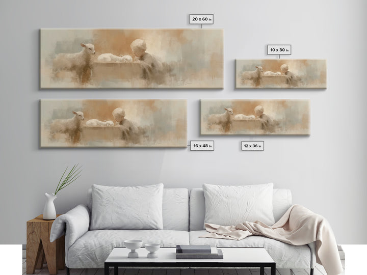 Shepherd’s Quiet Adore | Framed Canvas Print | Panoramic Wall Art | Christian Art Canvas | Christmas Art | Christian Decor | Christian Pain