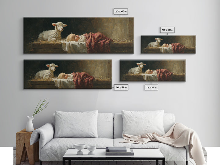 Holy Manger Light – Framed Canvas Print – Christian Wall Art – Jesus Painting – Panoramic Art – Christian Christmas Art