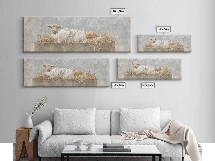 Infant Grace | Framed Canvas Print | Christian Wall Art | Panoramic Frame | Christian Art Canvas | Christmas Art