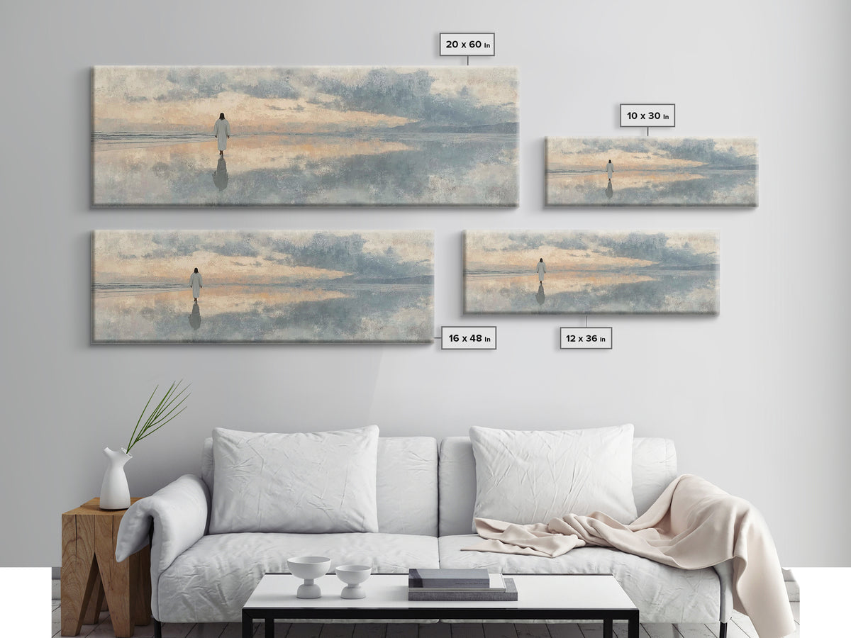 Hope On The Waters, Framed Canvas Print, Panoramic Wall Art, Christian Art Canvas, Jesus Painting, Modern Christian Art, Christian Decorati