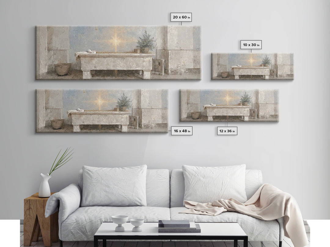 Guiding Manger Light – Framed Canvas Print – Christian Wall Art – Christmas Art – Christian Art Canvas – Panoramic Art – Jesus Painting – C