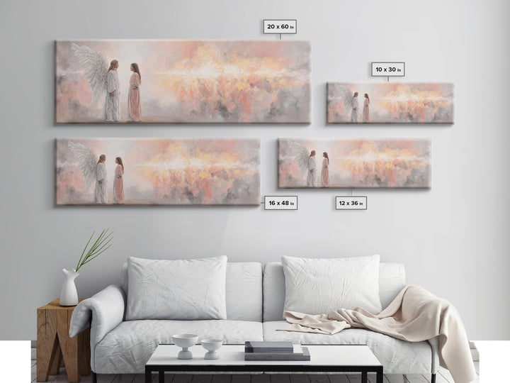 Angelic Dawn Message – Framed Canvas Print – Christian Art – Christian Wall Art – Panoramic Painting – Christmas Art – Christian Art Canvas