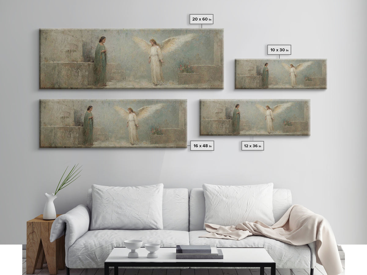 Sacred Annunciation Quiet | Framed Canvas Print | Christian Wall Art | Christian Art Canvas | Panoramic Art | Christmas Art | Christian Pai
