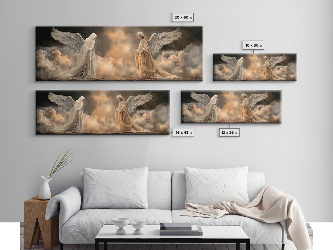Heavenly Meeting Glow, Framed Canvas Print, Christian Art Canvas, Christian Wall Art, Christmas Art, Panoramic Print, Christian Christmas A