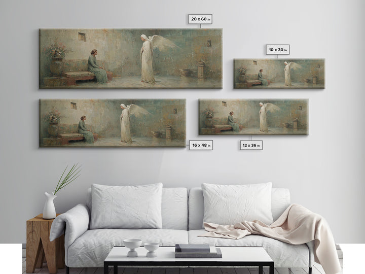 Quiet Annunciation Stillness, Framed Canvas Print, Panoramic Print, Christian Art Canvas, Christian Wall Art, Christian Painting, Christmas