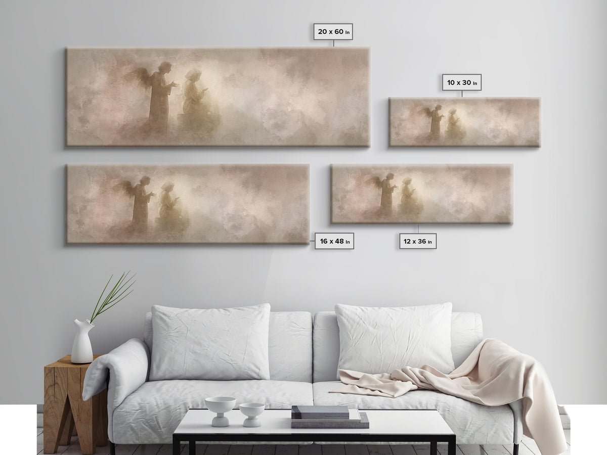 Whispered Angel Promise – Framed Canvas Print – Panoramic Wall Art – Christian Art – Christian Art Canvas – Christian Painting – Christmas