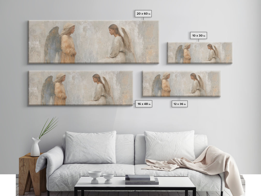 Soft Divine Encounter | Framed Canvas Print | Panoramic Art | Christian Art Canvas | Christian Wall Art | Christian Painting | Christmas Ar