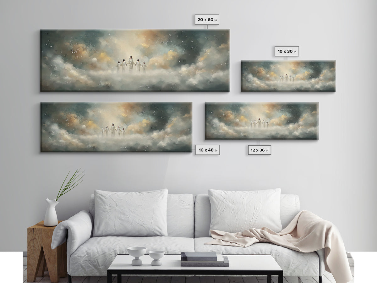Heavenly Ascent, Framed Canvas Print, Christian Art Canvas, Jesus Painting, Panoramic Wall Art, Christian Christmas Art, Modern Christian A
