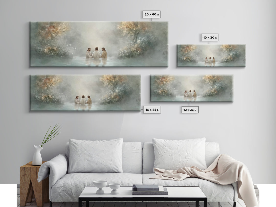 Trinity In Stillness – Framed Canvas Print – Christian Art Print – Jesus Painting – Panoramic Frame – Christian Wall Art – Christmas Decora