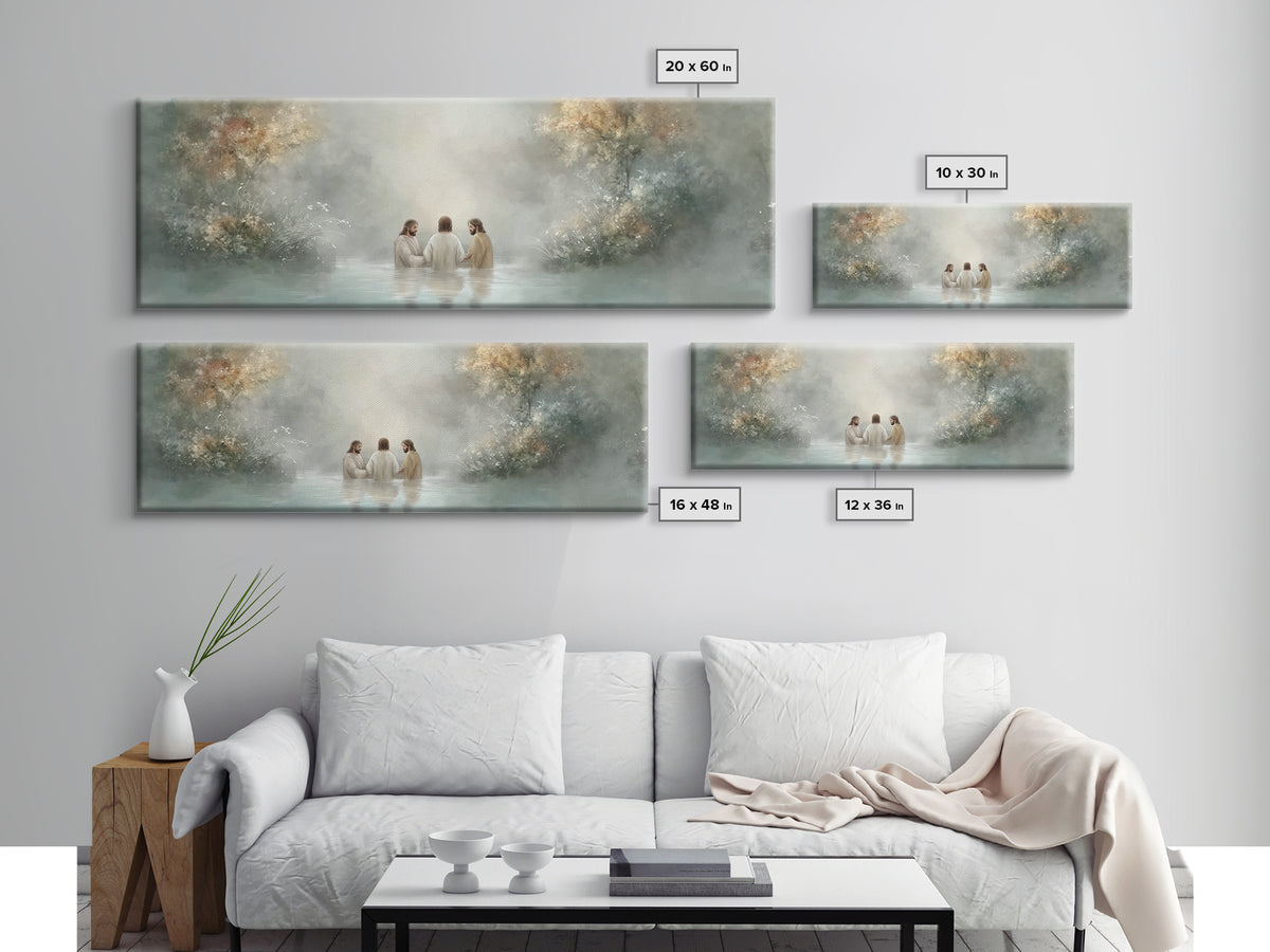 Trinity In Stillness – Framed Canvas Print – Christian Art Print – Jesus Painting – Panoramic Frame – Christian Wall Art – Christmas Decora