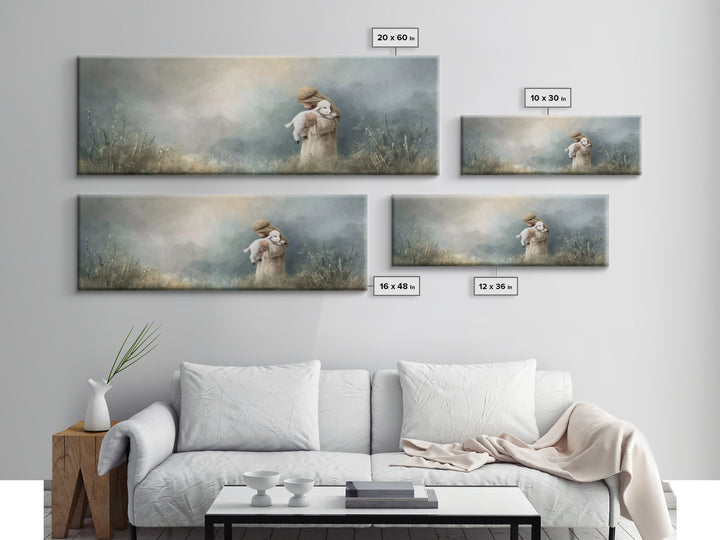 Tender Shepherd Embrace – Framed Canvas Print – Christian Wall Art – Christian Art Canvas – Jesus Painting – Panoramic Art – Christmas Art