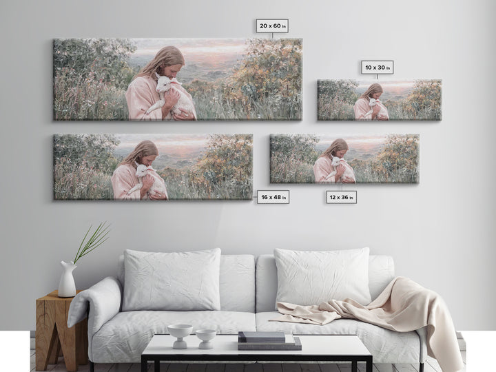 Gentle Pasture Peace, Framed Canvas Print, Christian Christmas Art, Christian Art Canvas, Jesus Painting, Panoramic Wall Art, Christian Dec
