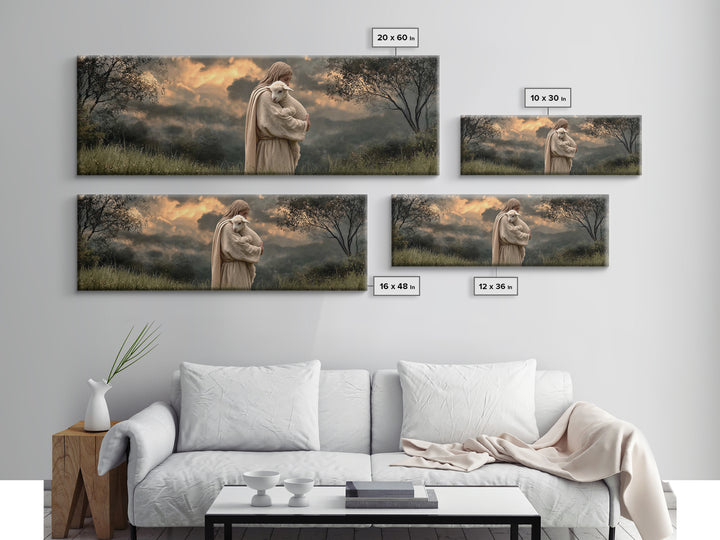 Sacred Dawn Light, Framed Canvas Print, Christian Art Canvas, Christian Christmas Art, Panoramic Wall Art, Jesus Painting, Christian Decor