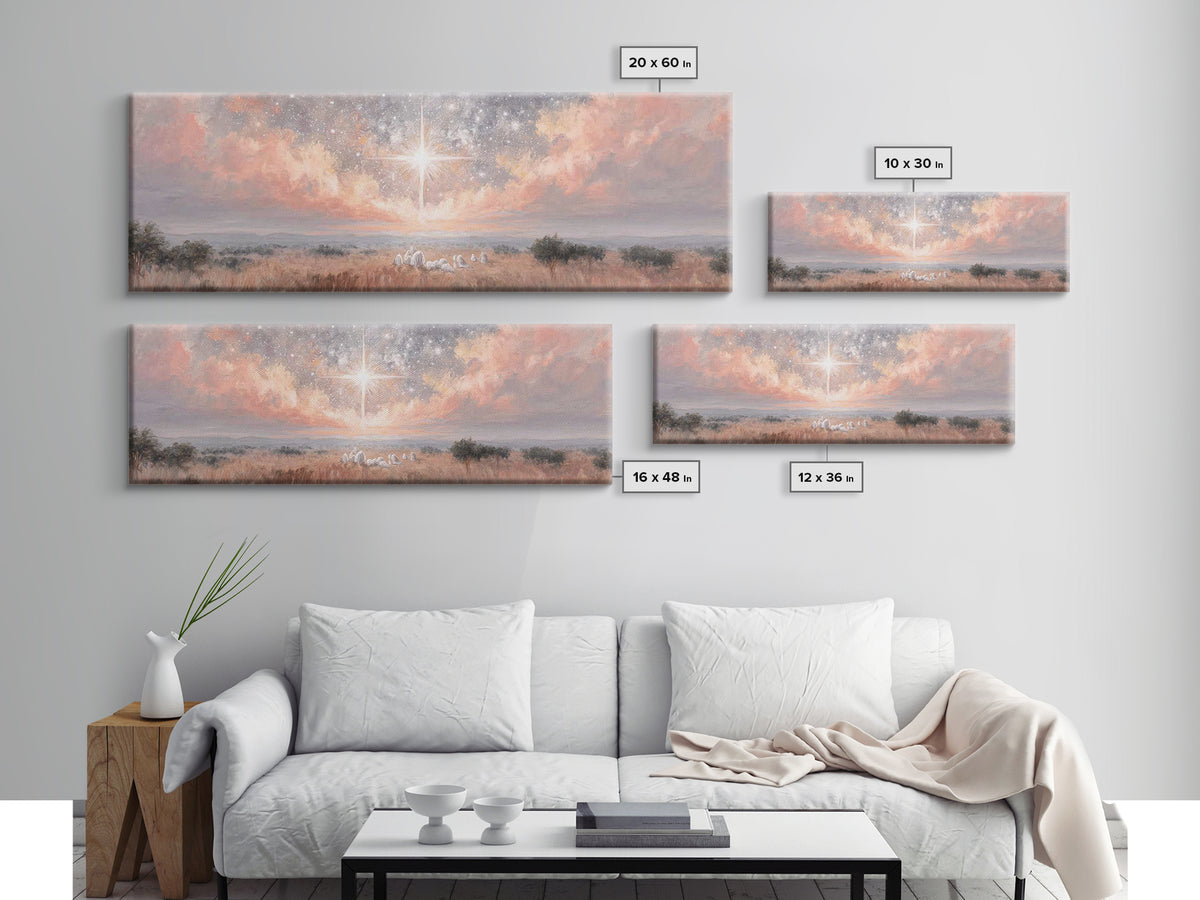 Celestial Night Star | Framed Canvas Print | Christian Christmas Art | Panoramic Print | Christian Art Canvas | Jesus Painting | Christian