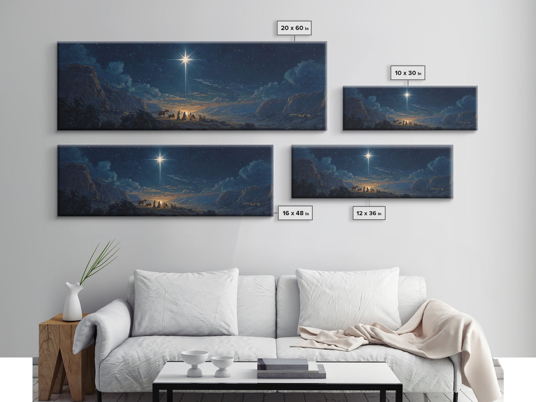Silent Star Gathering, Framed Canvas Print, Christian Wall Art, Christian Art Canvas, Panoramic Art, Christmas Art, Christian Decor