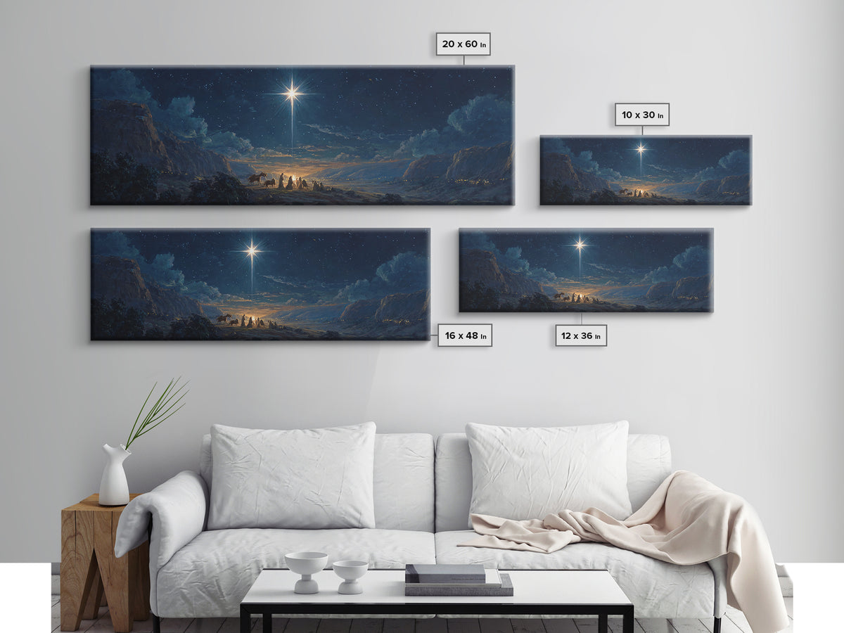 Silent Star Gathering, Framed Canvas Print, Christian Wall Art, Christian Art Canvas, Panoramic Art, Christmas Art, Christian Decor