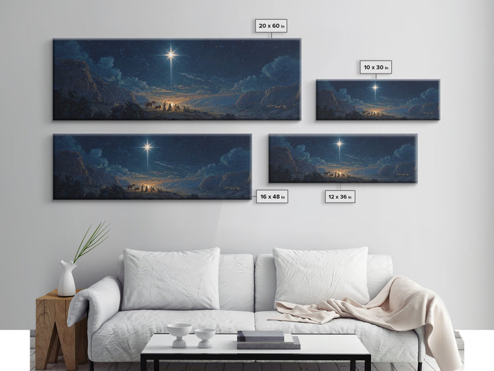Silent Star Gathering, Framed Canvas Print, Christian Wall Art, Christian Art Canvas, Panoramic Art, Christmas Art, Christian Decor