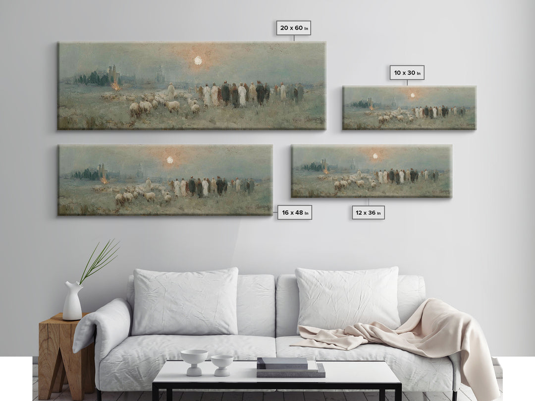 Shepherds In Stillness – Framed Canvas Print – Christian Art Canvas – Panoramic Frame – Christian Christmas Art – Jesus Painting – Christia